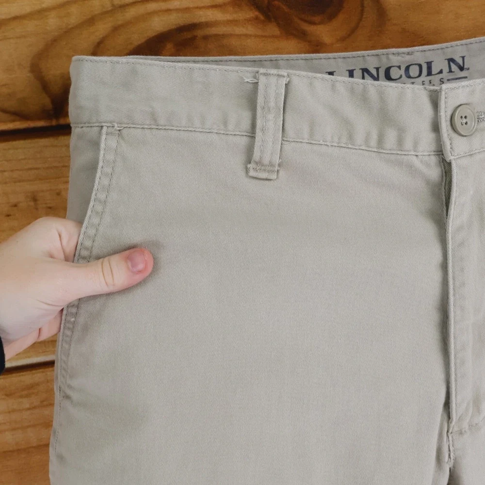 Lincoln Outfitters Flex Shorts Mens Sz 36 Beige Cotton Chinos Flat Front Pockets - Picture 6 of 7